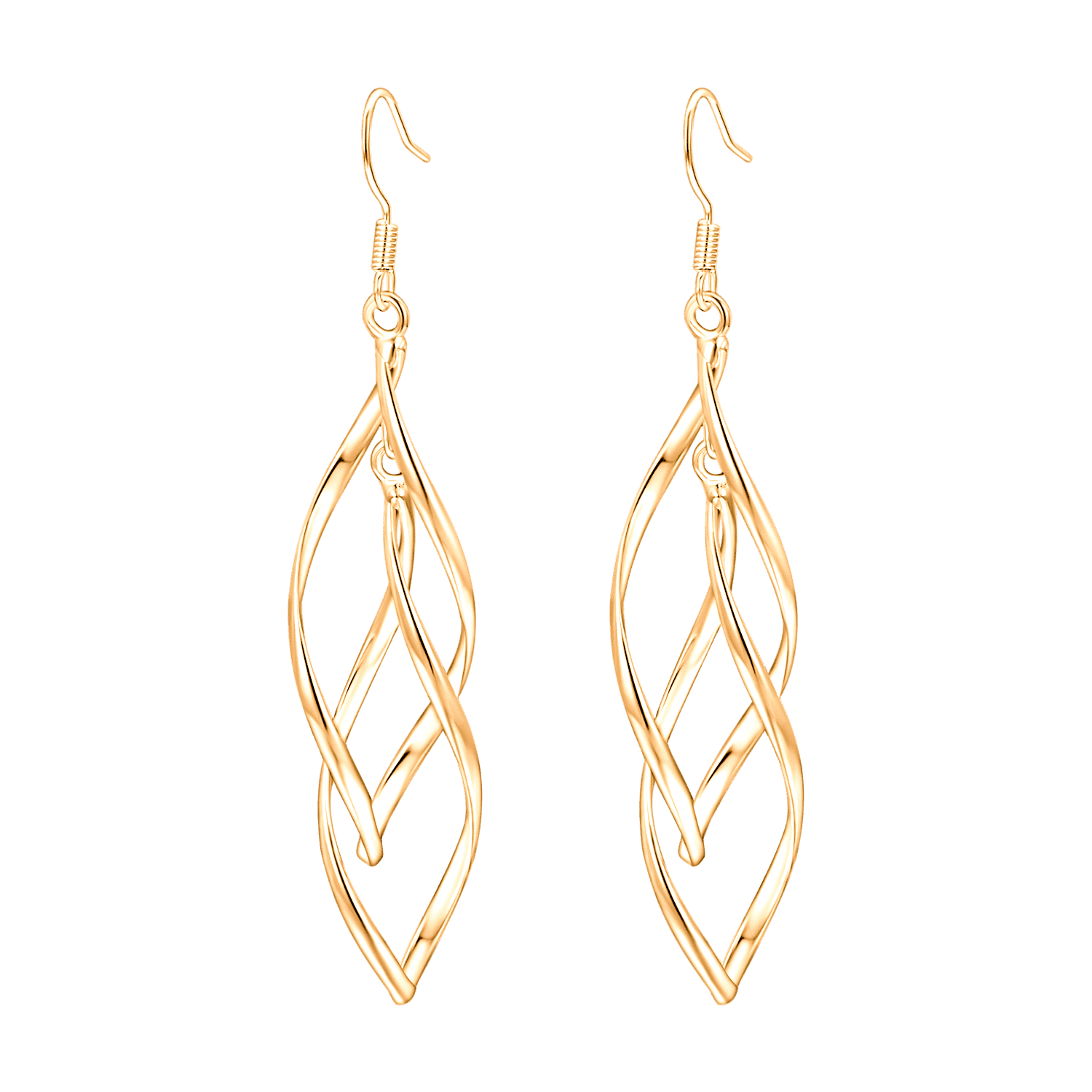 Gold Linear Swirl Wire Earrings - Chandelier Dangle, Infinity Design, Hypoallergenic For Women - View #9