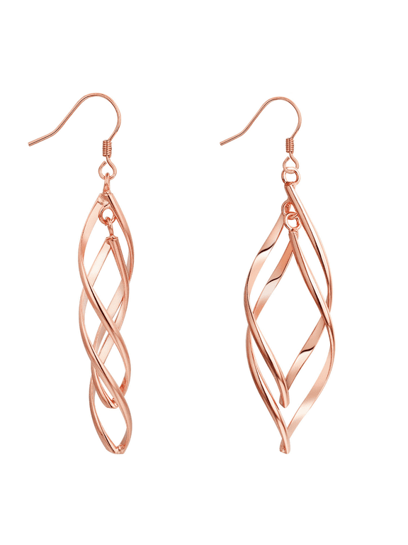 Dangle Earrings for Women Rose Gold Plated Elegant Twist Sprial Ear Fish Hook Earrings Handmade Hypoallergenic Dangling Jewelry