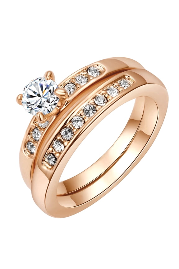 Double Stackable CZ Rings for Women Rose Gold Plated Sparkly Rhinestone Cubic Zirconia Rings For Anniversary Mothers Day Gifts (Size 9)