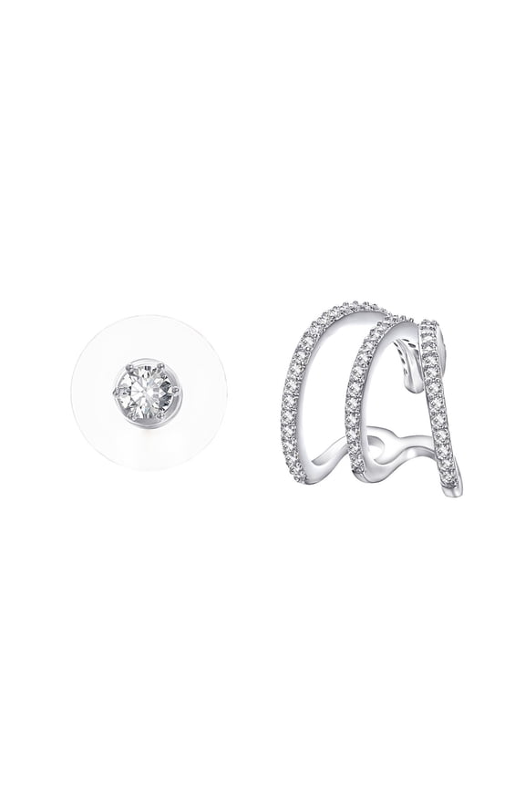 Ear Cuffs Crystal Zircon Stone Clip Earring For Women 18K White Gold Plated Asymmetry Hoop Stud Earrings Sets Luxury Jewelry Gifts