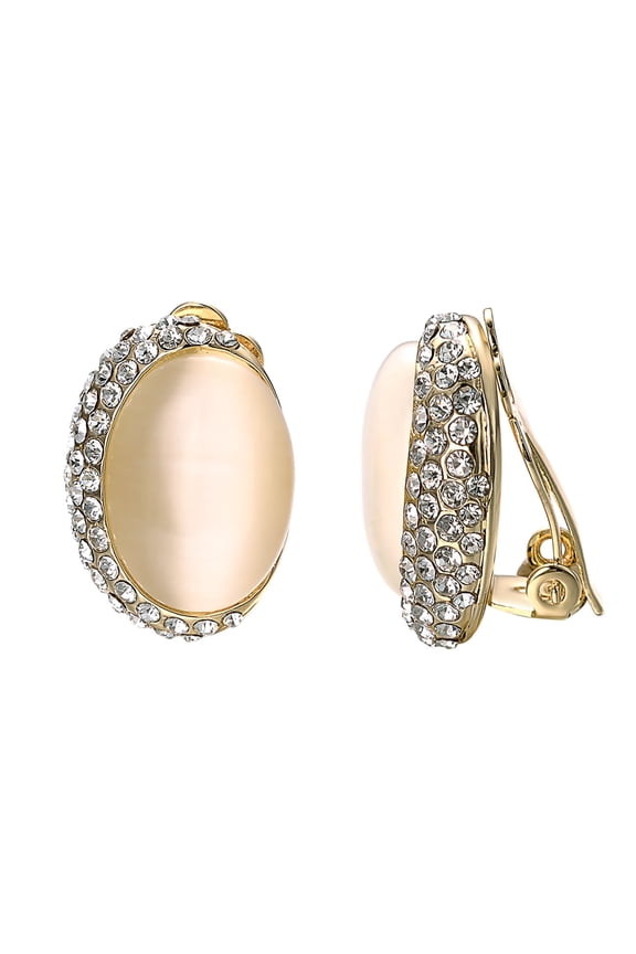Earrings For Women Oval Gold Plated Non Pierced CZ Clip On Earring Pave Cubic Zirconia Ladies Ears Jewelry Holiday Gifts