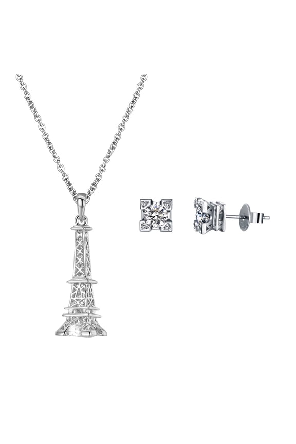 Eiffel Tower Necklace and Earring Sets for Women White Gold PLated Stud Earrings Trendy Jewelry for Lover Gift