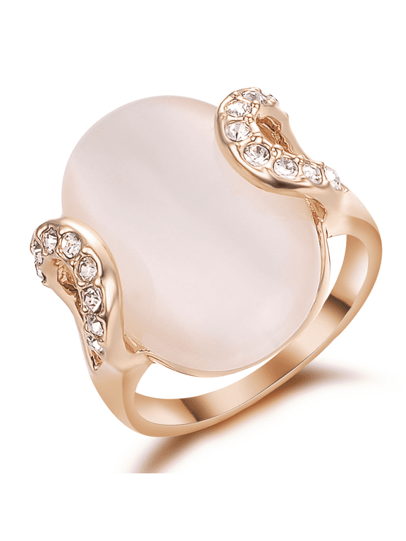 Elegant Created Pink Opal Rings for Women Mom Wife Large Birthstone Rose Gold Plated Rings Jewelry (Size 6)