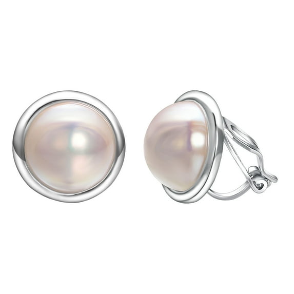Yoursfs Faux Light Pink Pearl Clip on Earrings for Women Silver Plated Round Polished Clip on Earrings for Brides Jewelry Wedding
