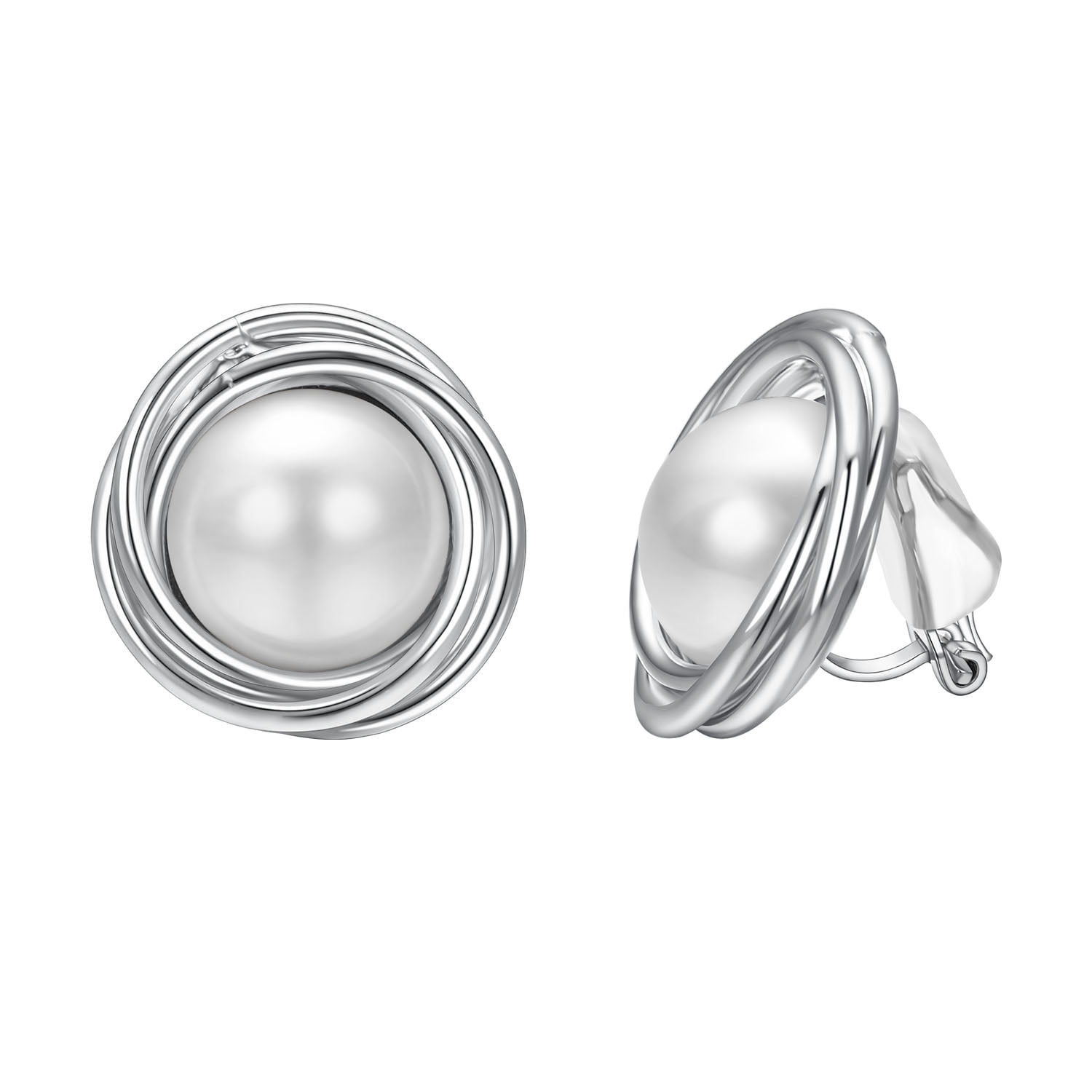 Yoursfs Faux Pearl Clip On Earrings For Women 925 Silver Round Clip