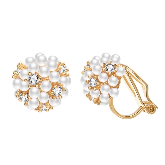Yoursfs Faux Pearl Cluster Clip on Earrings for Women Non Pierced Ear Gold Plated Rhinestone and Pearl Earrings for Prom Wedding Jewelry
