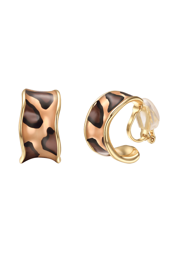 Gold Plated Chunky Huggie Hoop Earrings For Women Leopard Print Clip On Earrings Hypoallergenic Faux Non Piercing Ear Clips Jewelry Gift
