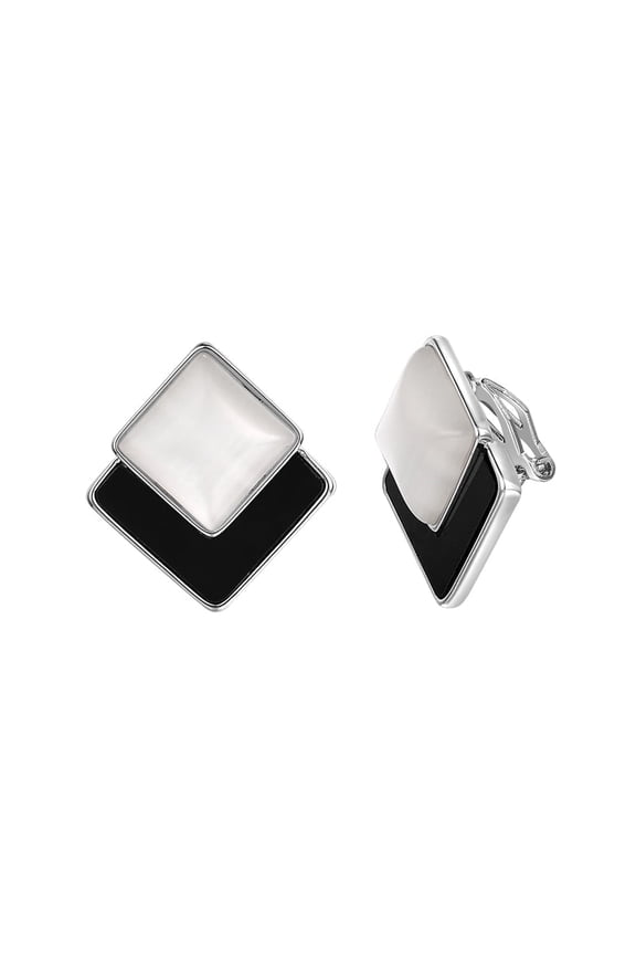 Geometry Silver Black Clip on Earrings for Women With Non Pierce Ear Gold Plated Earring Opal  Fashion Jewelry
