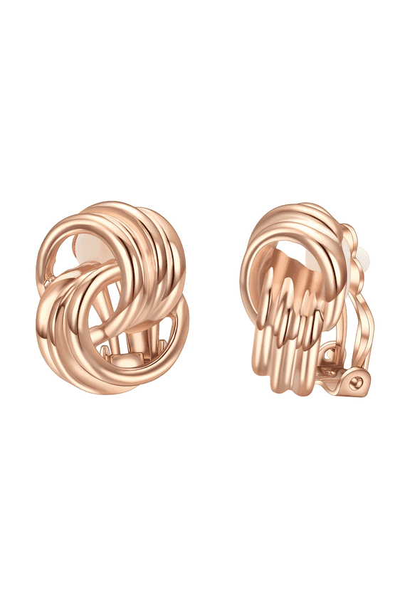 French Knot Gold Clip on Earrings for Women Non Pierced Ears Double Hoops Gold Plated Earrings Clips Hypoallergenic Jewelry