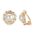 thumbnail image 1 of Yoursfs Gold and White Pearl Clip on Earrings for Women Non Pierced Ears Rose Gold Plated Drop Earrings with Spiral Austral Crystal Decorated Edge, 1 of 4
