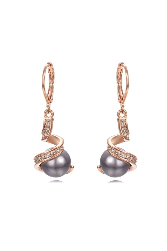 Gray Pearl Dangle Earrings for Women Pierced Earrings Rose Gold Plated Earrings Leverback Pearl Earrings