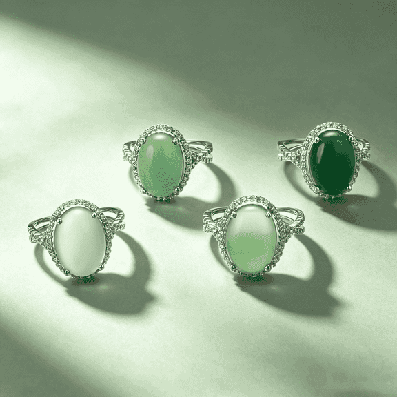 Yoursfs Green Birthstone Created Chrysoprase Rings for Women Wife Mom Oval Native Stone 4-Prong Halo Silver Plated CZ Infinity Rings (Size 9.5)