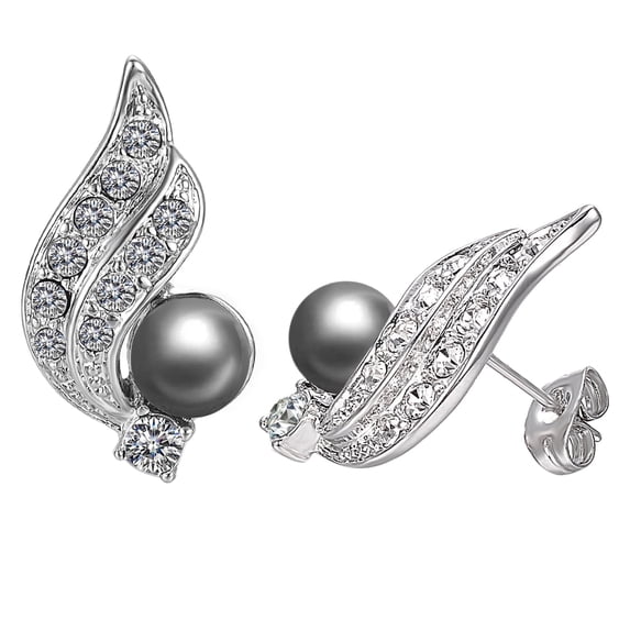 Yoursfs Spiral Cubic Zirconia with Simulated Grey Pearl Earrings for Women Silver Plated Stud Earrings Elegant Wedding Prom Jewelry Gifts