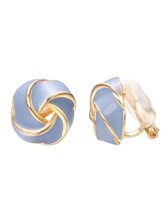 Multicolor Knot Clip on Earrings for Women Non Pierced Ears Clips Gold Plated Large Floral Blue Earrings Elegant Trendy Jewelry
