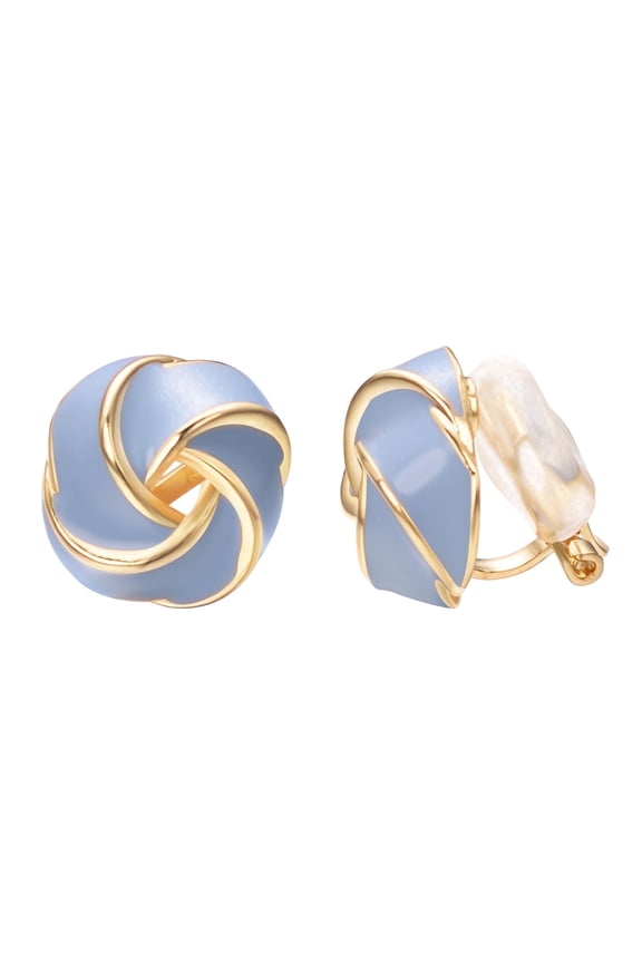Multicolor Knot Clip on Earrings for Women Non Pierced Ears Clips Gold Plated Large Floral Blue Earrings Elegant Trendy Jewelry