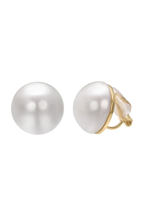 Large Pearl Clip on Earrings for Women Gold Plated White Pearl Earrings Non-Pierced Jewelry