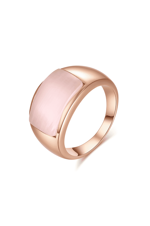 Large Pink Ring for Women Mom Rose Gold Plated Band Inlay Opal Stone Wide Finger Rings Elegant Jewelry (Size 9)
