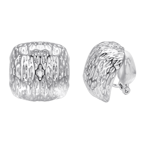 Yoursfs Large Thick Silver Clip Earrings for Women Platinum Plated Textured Half Hoop Chunky Clip On Earrings Non Pierced Ears Fashion Prom Jewelry