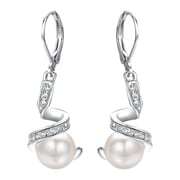 Yoursfs Leverback Dangle Pearl Earrings for Women White Gold Plated Pearl With Mulity CZ Silver Drop Earrings Pierced Earrings