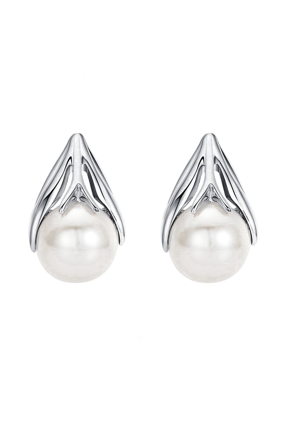 Silver Pearl Drop Earrings for Women Platinum Plated Freshwater Cultured Big Pearl Earrings Elegant Prom Jewelry