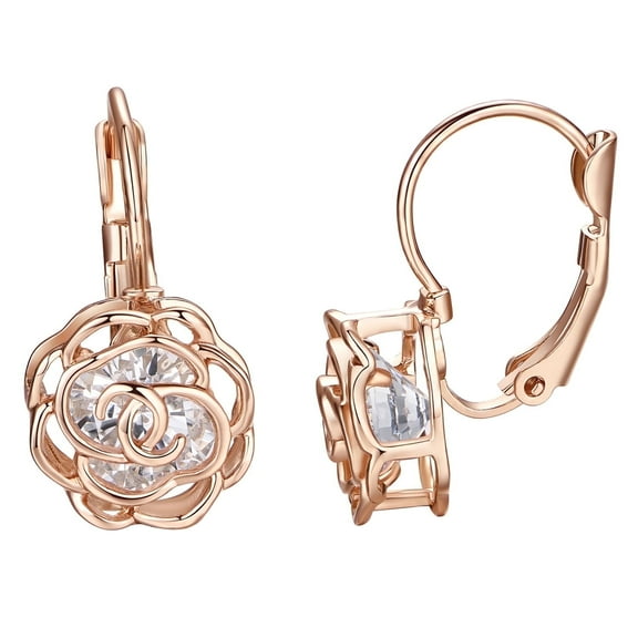 Yoursfs Leverback Earrings for Women Fashion Gold Plated Jewelry Rose Flower Earrings