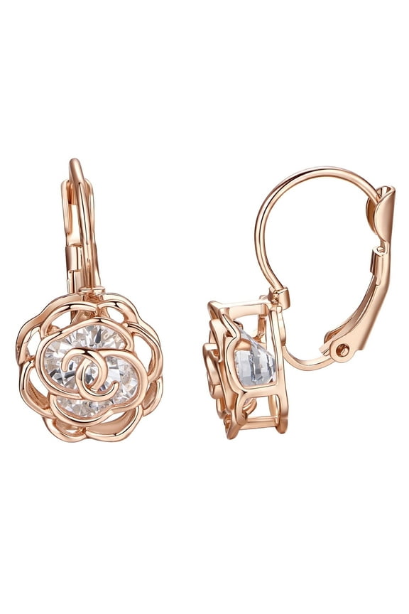 Leverback Earrings for Women Fashion Gold Plated Jewelry Rose Flower Earrings