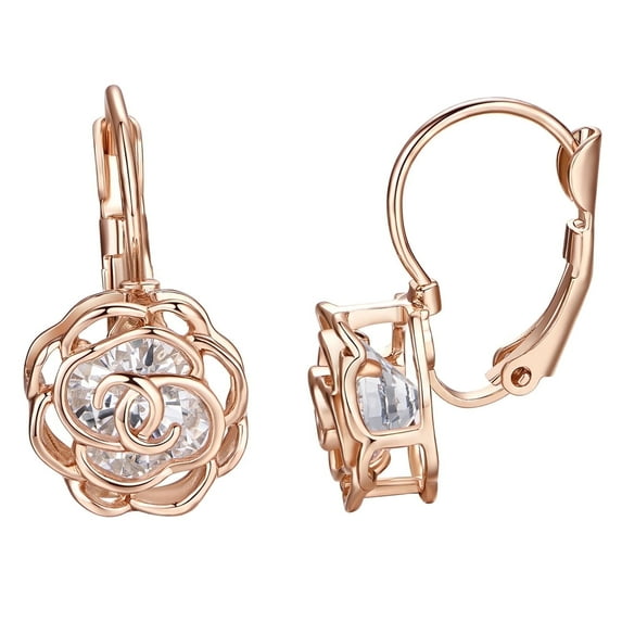Yoursfs Leverback Earrings for Women Fashion Gold Plated Jewelry Rose Flower Earrings