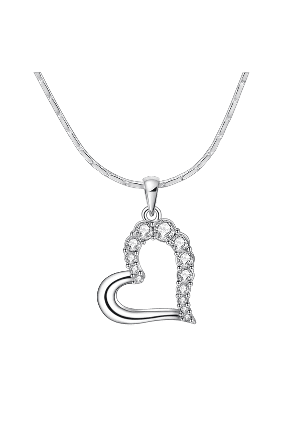 Lover Necklaces For Women Cubic Zirconia Silver Heart Pendant Necklace 18inch Chain Hypoallergenic Jewelry Anniversary Valentine's Gifts