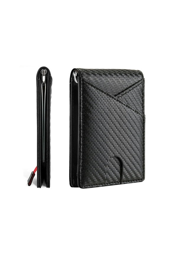 Men's Simple PU Leather Wonder Wallets for Men RFID Wallet Fashion Double Fold Thin Wallet(Black)