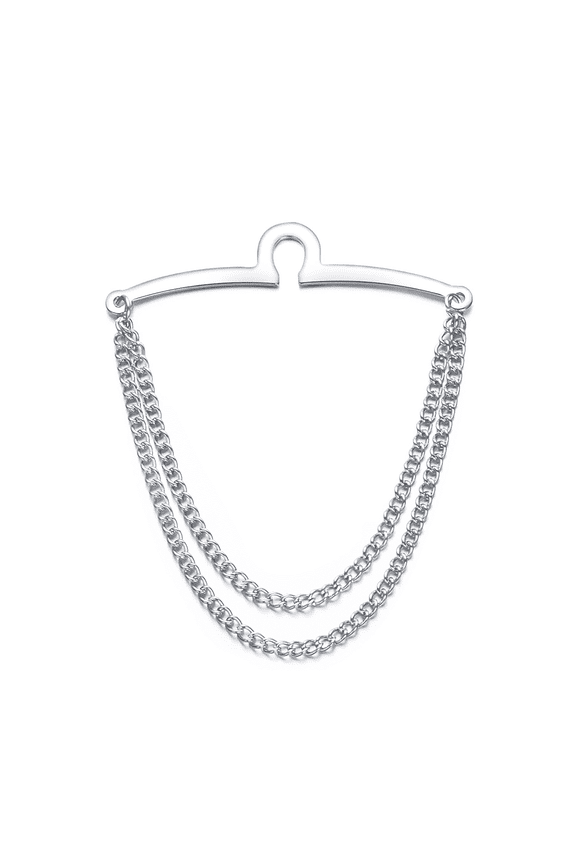 Men's Tie Chain Classic 2.4" Silver Tie Clips with Double Chain Business Jewelry