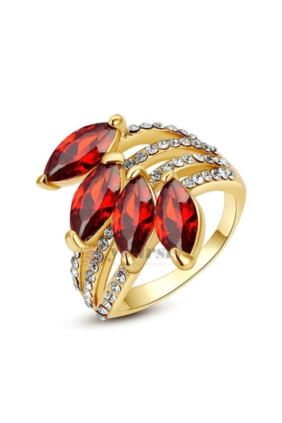 Ruby Garnet Rings Multi Red Crystal Stone Wide Band Rings For Women Paved with CZ Statement Cocktail Ring Jewelry Gifts (Size 9)