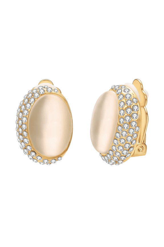 Noble Opal Oval Earrings for Women Trendy Cat Eye Stone Pave with Cubic Zirconia Gold Plated Clip on Earrings with Non Pierced Ears