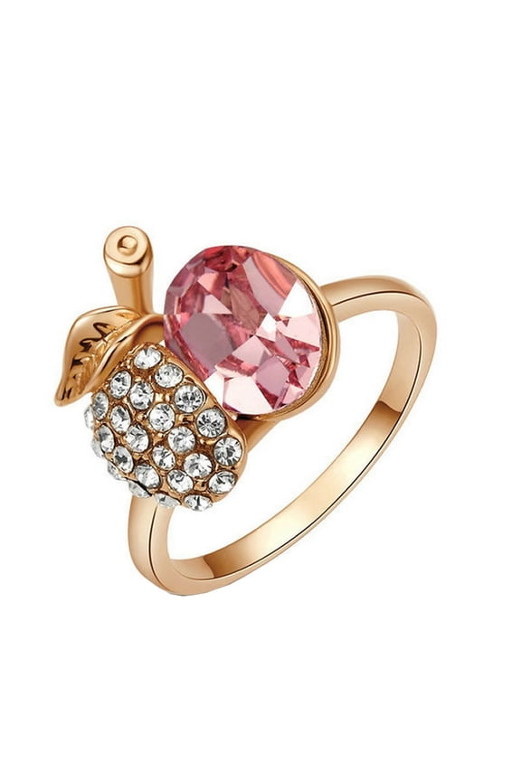 Novelty Rings for Women Pink Crystal with cubic zirconia Rose Gold Plated Insect Ladybug Personalized Rings Costume Jewelry (Size 7)