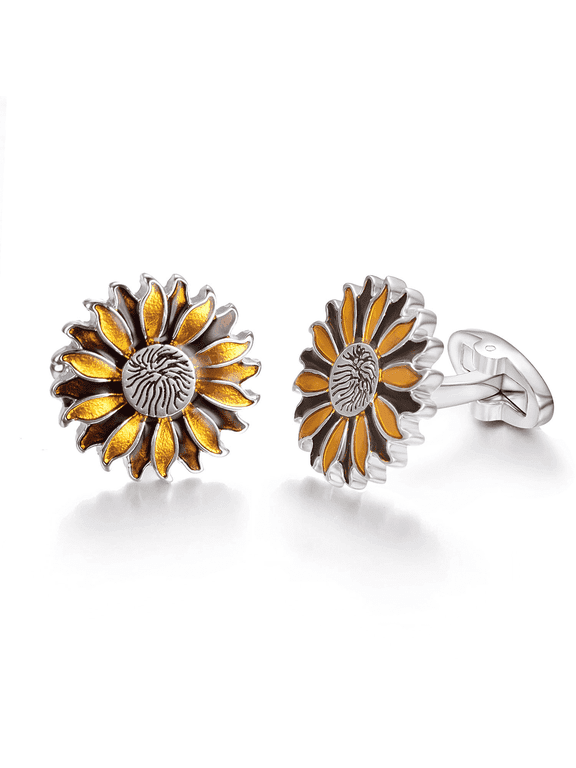 Novelty Sunflower Cuff Links Wedding Cufflinks for Men Personalized Stainless Steel Cufflinks Accessories (1.7*1.7cm)