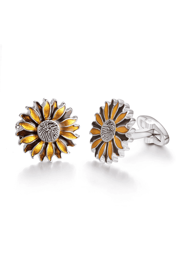 Novelty Sunflower Cuff Links Wedding Cufflinks for Men Personalized Stainless Steel Cufflinks Accessories (1.7*1.7cm)