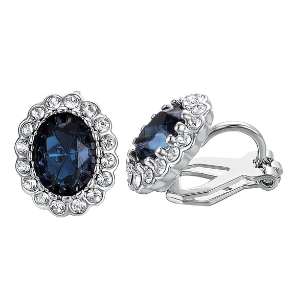 Yoursfs Oval Sapphire Blue Clip on Earrings for Women Vintage Princess CZ Halo Non Pierced Earrings Clip Ons Jewelry for Wedding Prom Daily