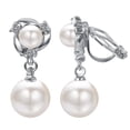 thumbnail image 1 of Yoursfs Pearl Clip on Earrings for Women Platinum Plated Double White Pearl Dangle Earring Non Pierced Ears, 1 of 6