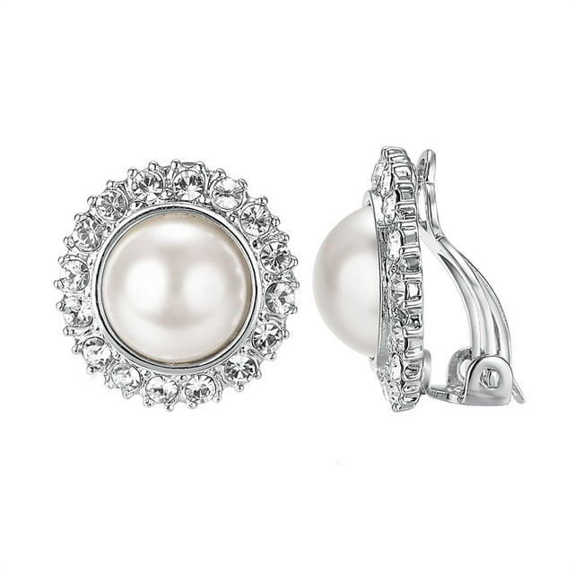 Yoursfs Pearl Clip On Earrings for Women Faux Ivory Pearl wiht CZ 18K