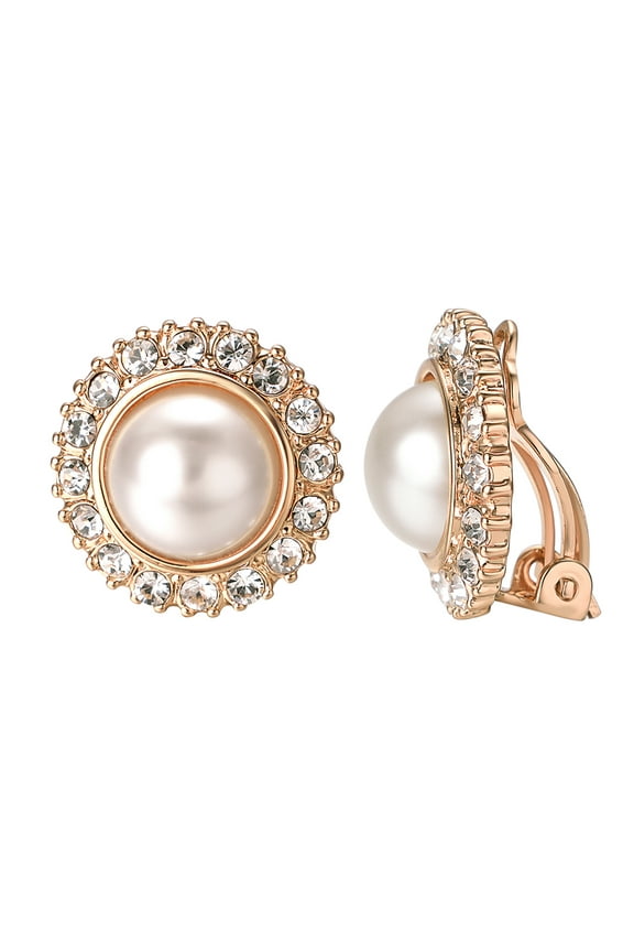 Pearl Earring for Women Faux Ivory Pearl Round Dangle Clip on Earring Gold Plated Non Pierced Earrings