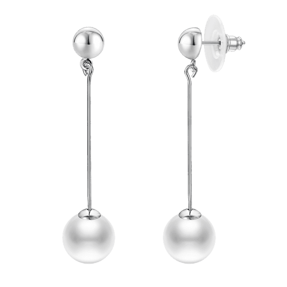 Yoursfs Faux Pearl Silver Long Dangle Earrings for Women Hypoallergenic Piercing Ear Pearl Dangling Earrings Jewelry for Wedding Prom