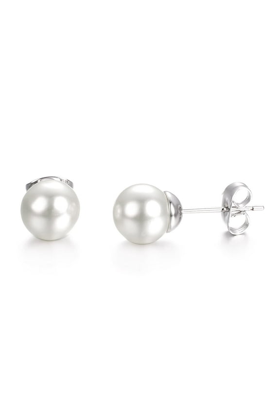 Pearl Stud Earrings for Women White Gold Plated Elegant Stud Earring