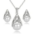 thumbnail image 1 of Yoursfs Pearl Stud Earrings for Women White Gold Plated Teardrop Simulation Pearl Earrings and Necklace Sets for Bridal, 1 of 4