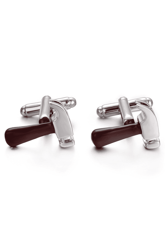 Cufflinks For Men Novelty Hammer Construction Pair Cuff links Stainless Steel Silver Personalized Tuxedo Shirt Cufflink Set For Father's Day Gift