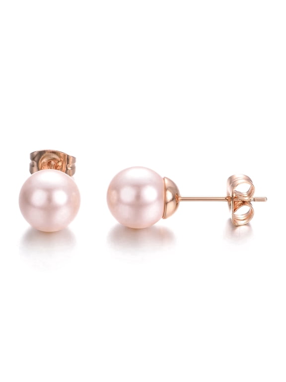 8mm Pink Faux Pearl Stud Earrings for Women Gold Plated Classic Dainty Earrings Studs Fashion Jewelry