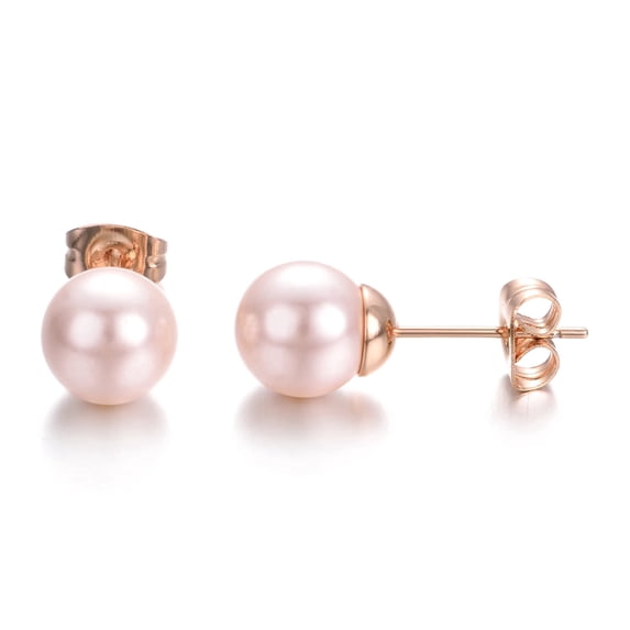 Yoursfs 8mm Pink Pearl Stud Earrings for Women Gold Plated Classic Freshwater Cultured Elegant Pearl Studs Piercing Earrings