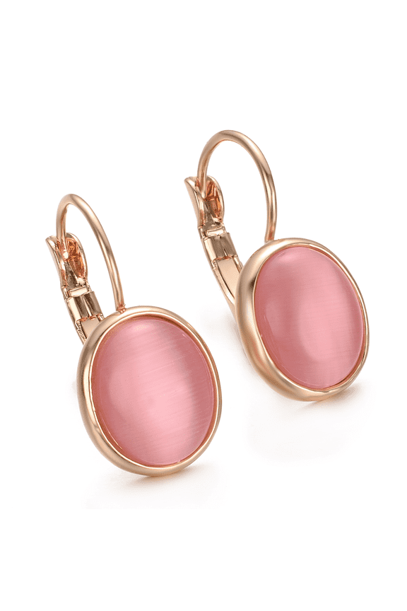 Pink Simulated Opal Eye Stone Drop Earrings For Women Rose Gold Plated Leverback Dangle Earrings Hooks Hypoallergenic Jewelry