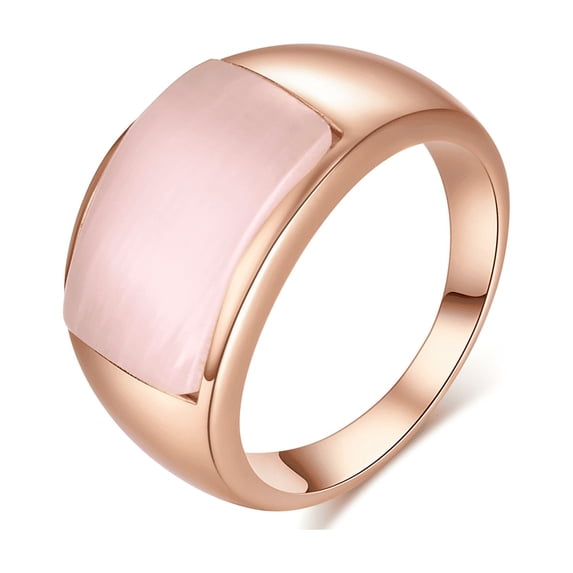 Yoursfs Pink Wide Finger Rings for Women Mom Rose Gold Plated Band Inlay Opal Stone Large Ring Elegant Jewelry (Size 6)