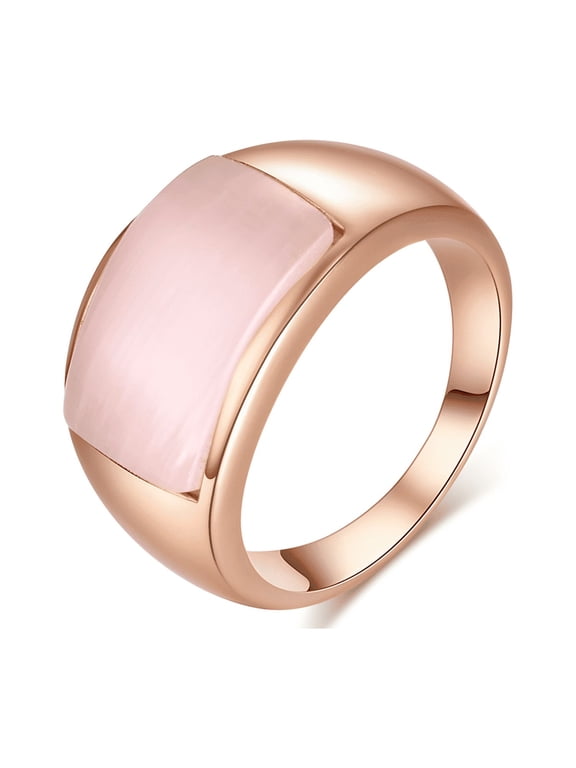 Pink Wide Rings Rose Gold Plated Band Inlay Opal Stone Large Ring for Women Mother Wife Elegant Jewelry (Size 8)