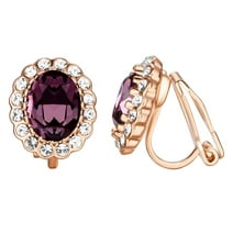 Yoursfs Purple Clip on Earrings for Women 18K Gold Plated Austria Crystal Earrings Clip On Oval Cubic Zircon Earring for Girls Wedding Jewelry