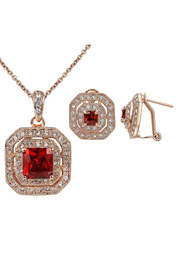 Crystal Jewelry Sets For Women Rose Gold Square Rhinestone CZ Bridal Pendant Necklace Earrings Studs Set For Wedding Bride Bridesmaids Costume Jewelry Sets